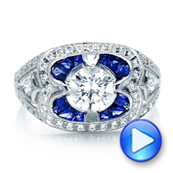 Art Deco Diamond And Blue Sapphire Engagement Ring - Video -  101985 - Thumbnail