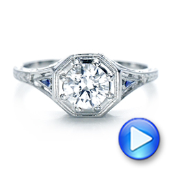 18k White Gold Art Deco Blue Sapphire And Diamond Engagement Ring - Video -  101988 - Thumbnail