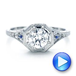  Platinum Platinum Art Deco Blue Sapphire And Diamond Engagement Ring - Video -  101988 - Thumbnail