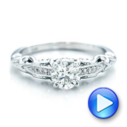 14k White Gold Custom Filigree And Diamond Engagement Ring - Video -  101996 - Thumbnail