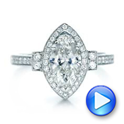 14k White Gold Custom Marquise Diamond Halo Engagement Ring - Video -  101998 - Thumbnail