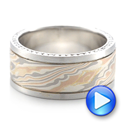  14K Gold And Platinum 14K Gold And Platinum Custom Men's Diamond And Mokume Wedding Band - Video -  102009 - Thumbnail