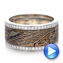  Platinum And 14K Gold Platinum And 14K Gold Custom Men's Diamond And Mokume Wedding Band - Video -  102012 - Thumbnail