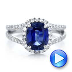  Platinum Custom Blue Sapphire And Diamond Halo Engagement Ring - Video -  102018 - Thumbnail