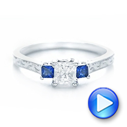 14k White Gold Three Stone Blue Sapphire And Diamond Engagement Ring - Video -  102020 - Thumbnail