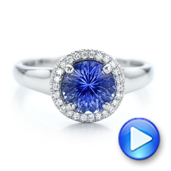  Platinum Custom Blue Sapphire And Diamond Halo Engagement Ring - Video -  102028 - Thumbnail