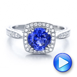  Platinum Custom Sapphire And Diamond Halo Engagement Ring - Video -  102036 - Thumbnail