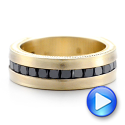 14k Yellow Gold Custom Black Diamond And Brushed Men's Band - Video -  102045 - Thumbnail