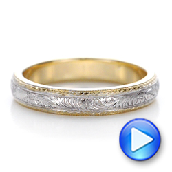 18k Yellow Gold And 18K Gold 18k Yellow Gold And 18K Gold Custom Two-tone Hand Engraved Men's Wedding Band - Video -  102069 - Thumbnail