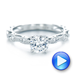 14k White Gold Custom Diamond In Filigree Engagement Ring - Video -  102077 - Thumbnail