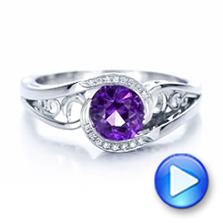 14k White Gold 14k White Gold Custom Purple Sapphire And Diamond Engagement Ring - Video -  102080 - Thumbnail