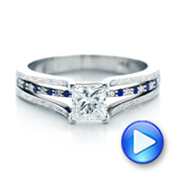 18k White Gold 18k White Gold Custom Diamond And Blue Sapphire Engagement Ring - Video -  102095 - Thumbnail