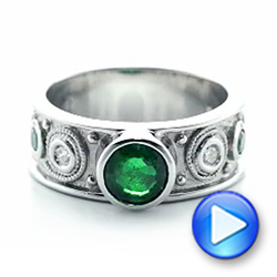18k White Gold 18k White Gold Custom Emerald And Diamond Engagement Ring - Video -  102099 - Thumbnail