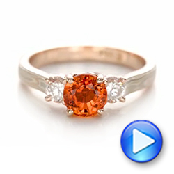 14k Rose Gold Custom Orange Sapphire And Diamond Mokume Engagement Ring - Video -  102104 - Thumbnail