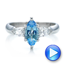  Platinum Custom Three Stone Aquamarine And Diamond Engagement Ring - Video -  102105 - Thumbnail