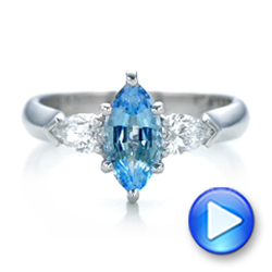 14k White Gold 14k White Gold Custom Three Stone Aquamarine And Diamond Engagement Ring - Video -  102105 - Thumbnail