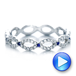 14k White Gold 14k White Gold Custom Diamond And Blue Sapphire Wedding Band - Video -  102120 - Thumbnail