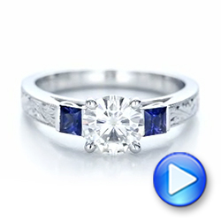 18k White Gold 18k White Gold Custom Moissanite And Blue Sapphire Engagement Ring - Video -  102128 - Thumbnail