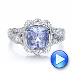 14k White Gold 14k White Gold Custom Light Blue Sapphire And Diamond Engagement Ring - Video -  102135 - Thumbnail