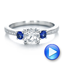 18k White Gold 18k White Gold Custom Three-stone Diamond And Blue Sapphire Engagement Ring - Video -  102141 - Thumbnail