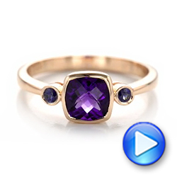 14k Rose Gold Custom Three Stone Amethyst And Sapphire Engagement Ring - Video -  102142 - Thumbnail