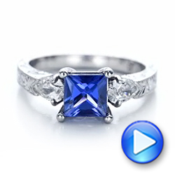  Platinum Platinum Custom Three Stone Tanzanite And Diamond Anniversary Ring - Video -  102144 - Thumbnail