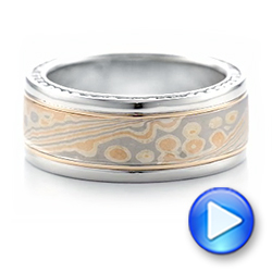  Platinum And 14K Gold Custom Men's Mokume And Diamond Wedding Band - Video -  102157 - Thumbnail