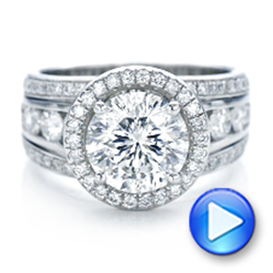 18k White Gold 18k White Gold Custom Diamond Halo Engagement Ring - Video -  102158 - Thumbnail