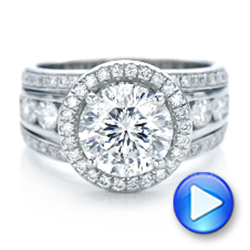  Platinum Custom Diamond Halo Engagement Ring - Video -  102158 - Thumbnail