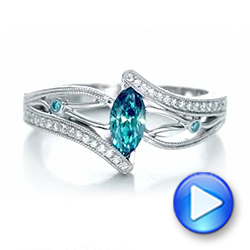  Platinum Platinum Custom Irradiated Blue Diamond Engagement Ring - Video -  102161 - Thumbnail