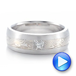  Platinum And 14K Gold Platinum And 14K Gold Custom Diamond Mokume Wedding Band - Video -  102201 - Thumbnail