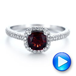 14k White Gold Custom Garnet And Pave Diamond Halo Engagement Ring - Video -  102222 - Thumbnail
