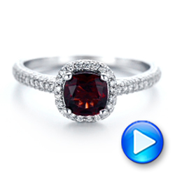 18k White Gold 18k White Gold Custom Garnet And Pave Diamond Halo Engagement Ring - Video -  102222 - Thumbnail