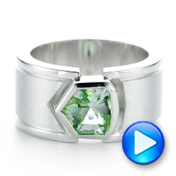 Custom Green Tourmaline And Sterling Silver Men's Ring - Video -  102225 - Thumbnail