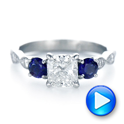 14k White Gold 14k White Gold Custom Diamond And Blue Sapphire Engagement Ring - Video -  102227 - Thumbnail
