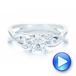 14k White Gold Floral Diamond Engagement Ring - Video -  102241 - Thumbnail