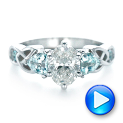 14k White Gold Custom Diamond And Blue Topaz Engagement Ring - Video -  102249 - Thumbnail