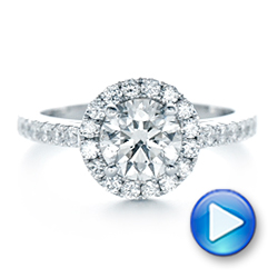 14k White Gold Custom Diamond Halo Engagement Ring - Video -  102260 - Thumbnail