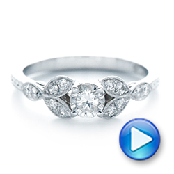 18k White Gold 18k White Gold Custom Tri-leaf Diamond Engagement Ring - Video -  102261 - Thumbnail