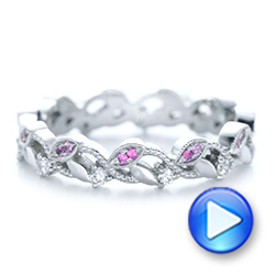 18k White Gold Custom Organic Pink Sapphire And Diamond Wedding Band - Video -  102273 - Thumbnail