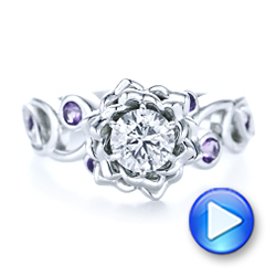 18k White Gold 18k White Gold Custom Organic Flower Halo And Amethyst Engagement Ring - Video -  102279 - Thumbnail