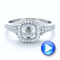 18k White Gold Custom Asscher Diamond And Halo Engagement Ring - Video -  102282 - Thumbnail