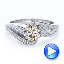 14k White Gold 14k White Gold Custom Brown Diamond And Hand Engraved Engagement Ring - Video -  102293 - Thumbnail