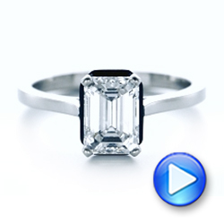 14k White Gold 14k White Gold Custom Emerald Cut Diamond And Black Ceramic Engagement Ring - Video -  102308 - Thumbnail