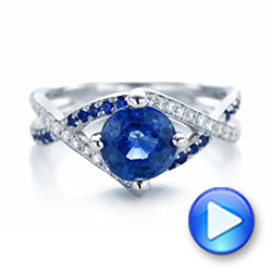 14k White Gold Custom Blue Sapphire And Diamond Engagement Ring - Video -  102312 - Thumbnail