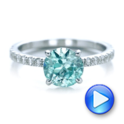 14k White Gold Custom Blue Zircon And Diamond Engagement Ring - Video -  102318 - Thumbnail