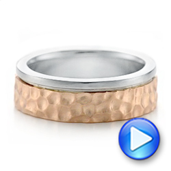  Platinum And 14k Rose Gold Platinum And 14k Rose Gold Custom Hammered Two-tone Men's Wedding Band - Video -  102320 - Thumbnail