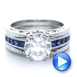  Platinum Custom Diamond And Blue Sapphire Interlocking Engagement Ring - Video -  102340 - Thumbnail