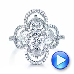 18k White Gold Custom Flower Diamond Engagement Ring - Video -  102341 - Thumbnail
