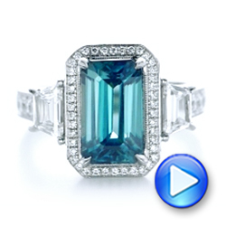  Platinum Custom Blue Zircon And Diamond Halo Engagement Ring - Video -  102344 - Thumbnail